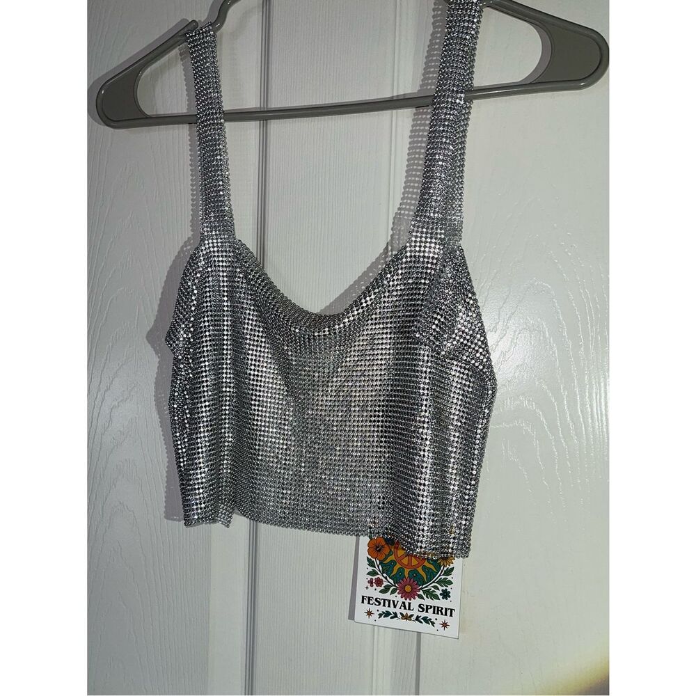 NWT Forever 21 silver rhinestone backless cropped top size xs - Picture 5 of 7